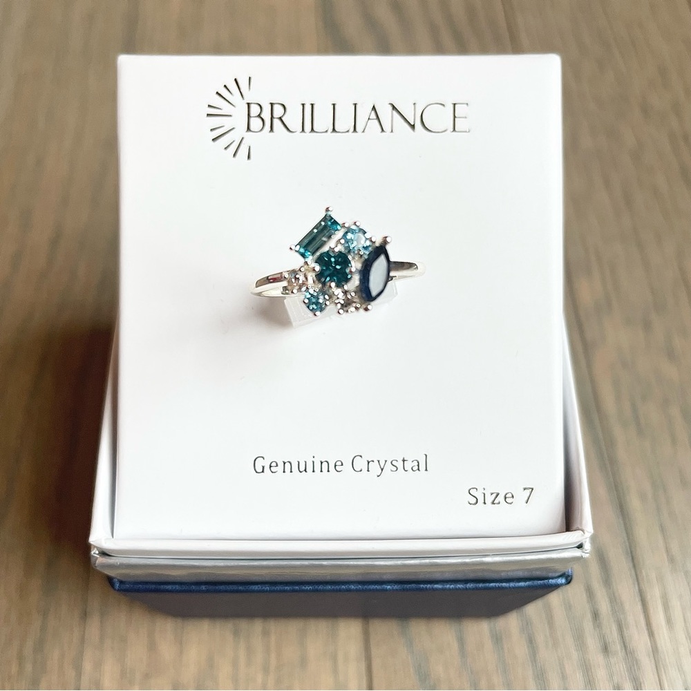NWT 7, 8 silver and sea blue gem, genuine, crystal rings - Picture 2 of 7